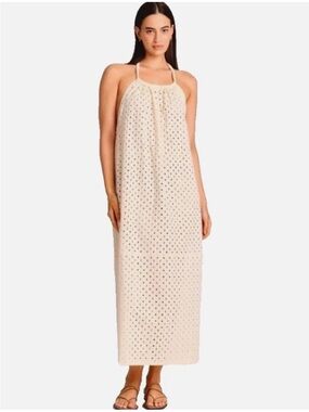 Vitamin A Cream Eyelet Halter Maxi Dress